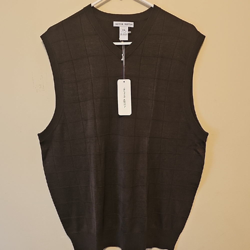 Trevor Austin Olive Green‎ 100%Silk V-Neck Sweater Vest Mens XXL